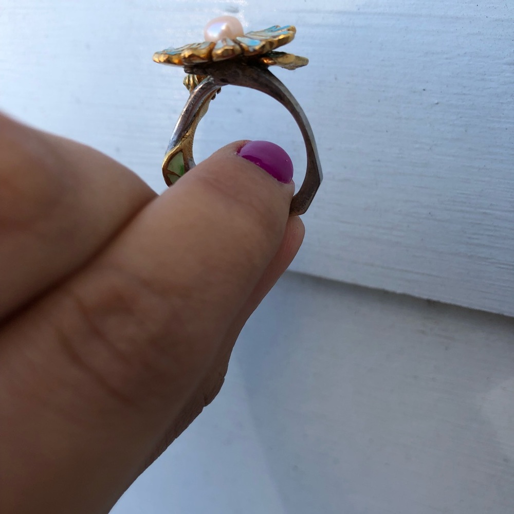 Solid gold and silver enamel ring - Picture 4 of 6